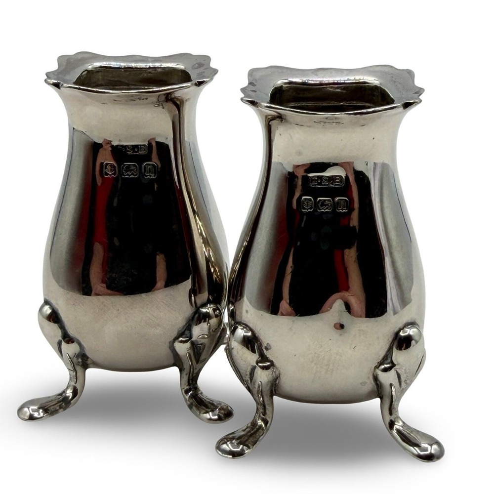 Antique Sterling Silver Salt Cellars Pair E.S.Barnsley Birmingham 1913 43g .925
